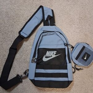 Nike Blue and Black Unisex Crossbody Sling Bag 10x14 With Clip On Airpod Pouch
